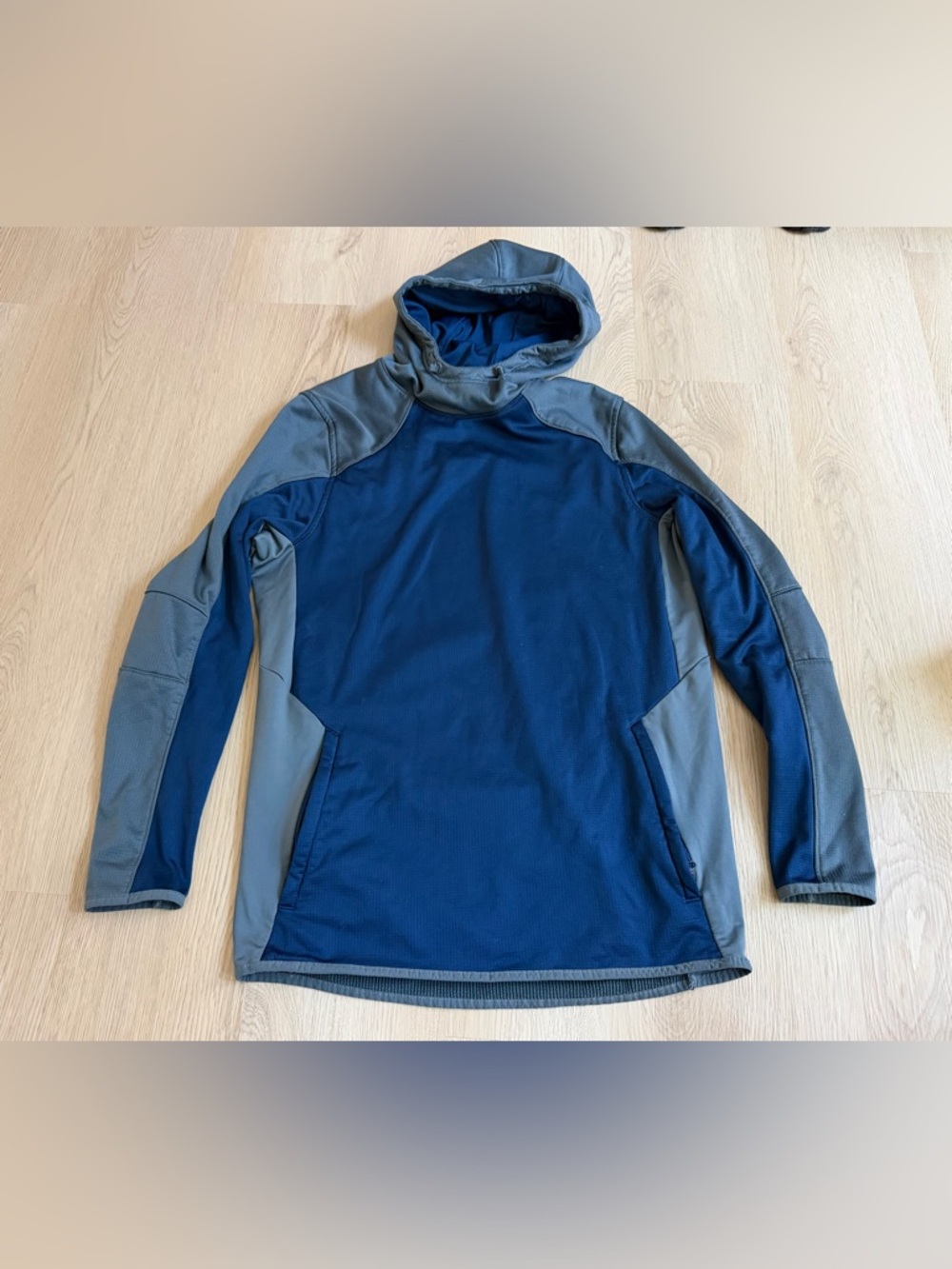 Under Armour Hoodie Mens Small Gray Blue Reactor Loose Stretch Pullover Coldgear